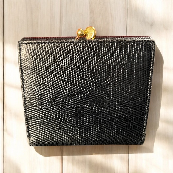 Ferragamo Dark Navy Lizard Print Kisslock Trifold Wallet W/Box & Dust Bag A208 - Picture 8 of 11